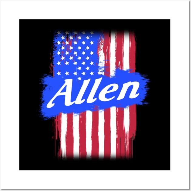 American Flag Allen Family Gift For Men Women, Surname Last Name Wall Art by darius2019